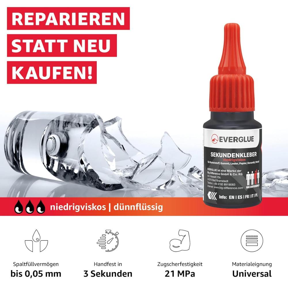 Repair instead of buying new! Properties: Gap filling capacity up to 0.1 mm. Hand tight in 8 seconds. Tensile shear strength 22 MPa. Material suitability: universal.